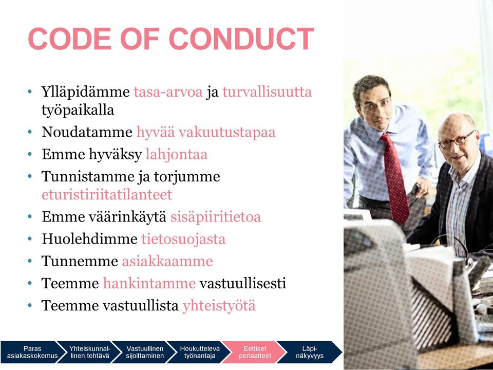 eturistiriitatilanteet Emme väärinkäytä sisäpiiritietoa Huolehdimme