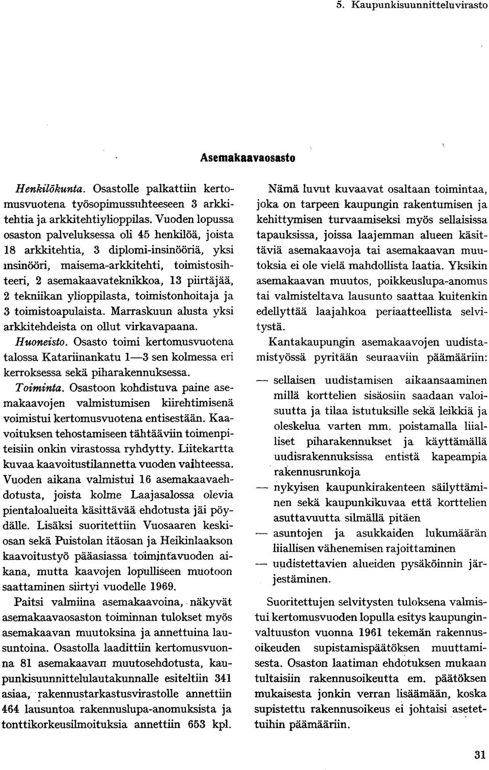 tekniikan ylioppilasta, toimistonhoitaja ja 3 toimistoapulaista. Marraskuun alusta yksi arkkitehdeista on ollut virkavapaana. Huoneisto.
