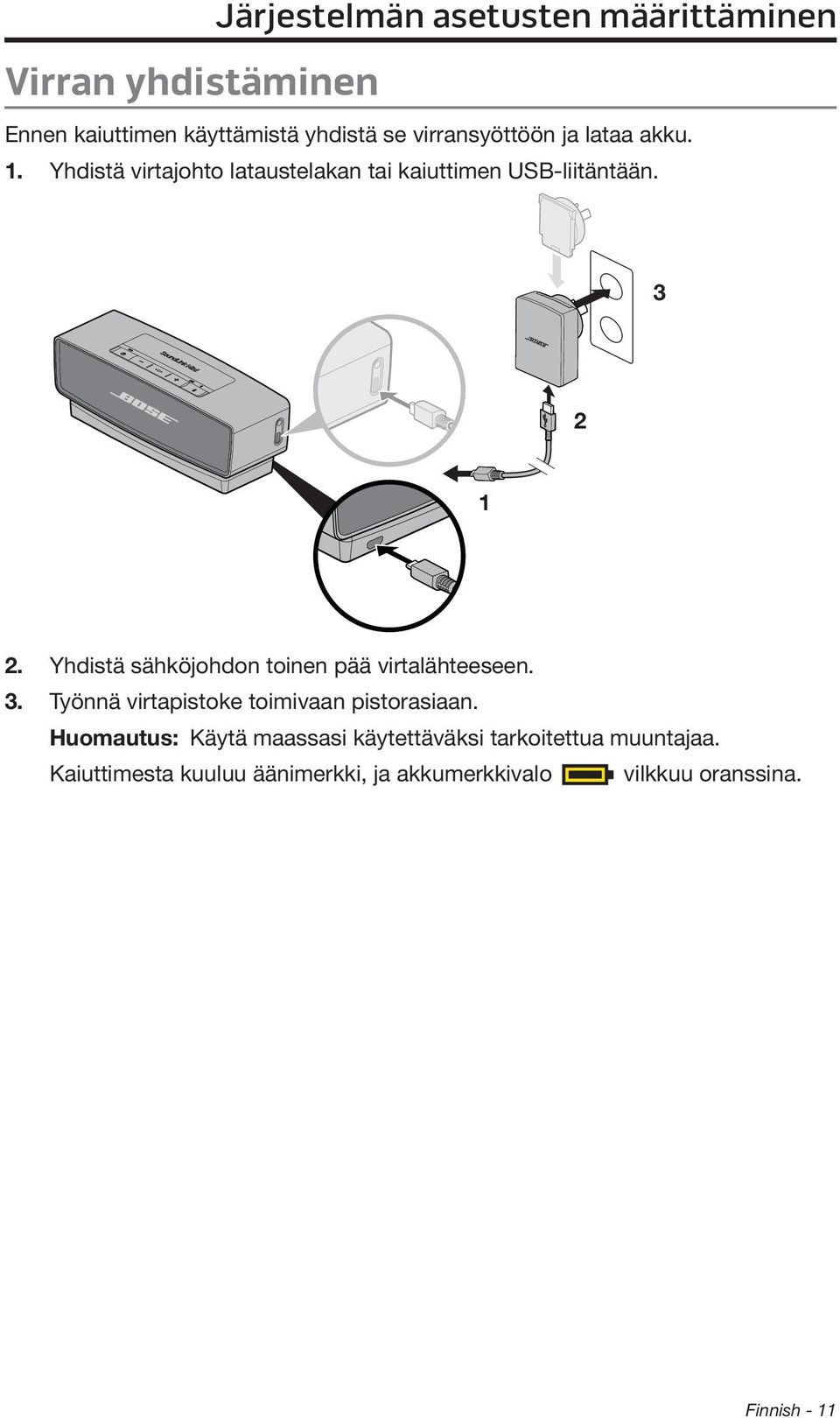 Yhdistä sähköjohdon toinen pää virtalähteeseen. 3. Työnnä virtapistoke toimivaan pistorasiaan.