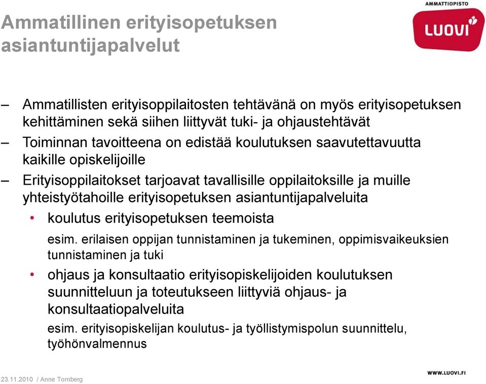 erityisopetuksen asiantuntijapalveluita koulutus erityisopetuksen teemoista esim.