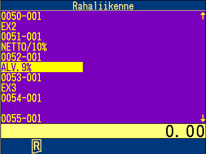 Liiku alaspäin nuolinäppäimellä, riville 0051-001 ja valitse kohta NETTO/9% NETTO/9% NETTO/10%, 8.