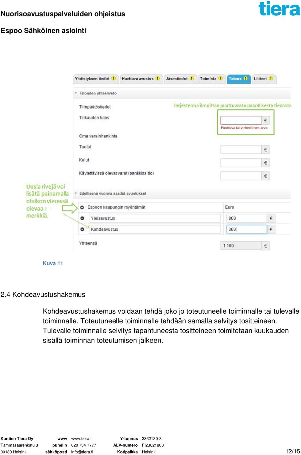 tulevalle toiminnalle. Toteutuneelle toiminnalle tehdään samalla selvitys tositteineen.