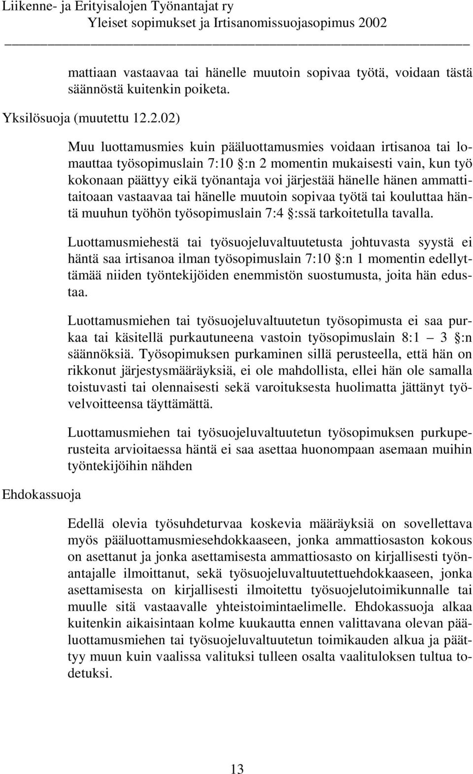 hänelle hänen ammattitaitoaan vastaavaa tai hänelle muutoin sopivaa työtä tai kouluttaa häntä muuhun työhön työsopimuslain 7:4 :ssä tarkoitetulla tavalla.