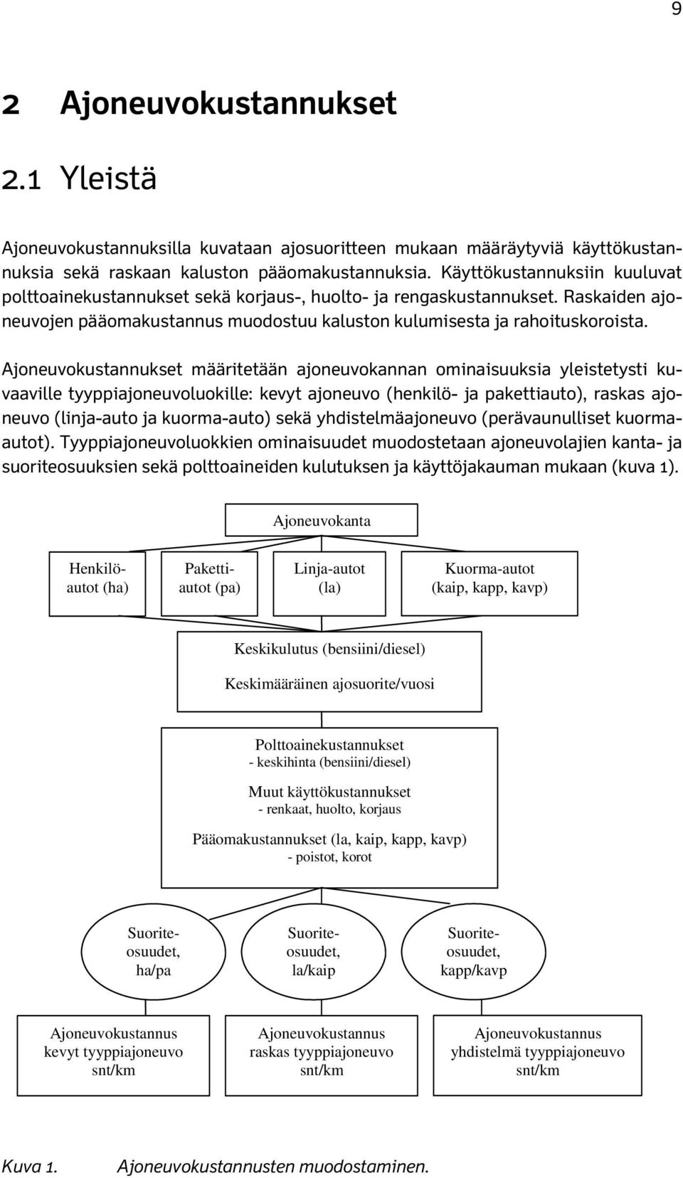 Ajoneuvokustannukset määritetään ajoneuvokannan ominaisuuksia yleistetysti kuvaaville tyyppiajoneuvoluokille: kevyt ajoneuvo (henkilö- ja pakettiauto), raskas ajoneuvo (linja-auto ja kuorma-auto)