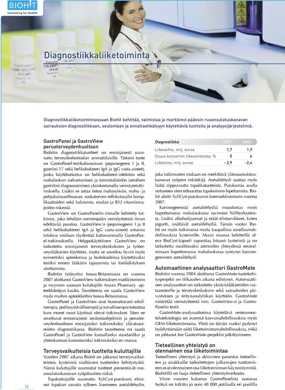 Tärkein tuote on GastroPanel-testikokonaisuus (pepsinogeeni I ja II, gastriini-17 sekä helikobakteeri IgA ja IgG vasta-aineet), jonka käyttötarkoitus on helikobakteeri-infektion sekä mahalaukun