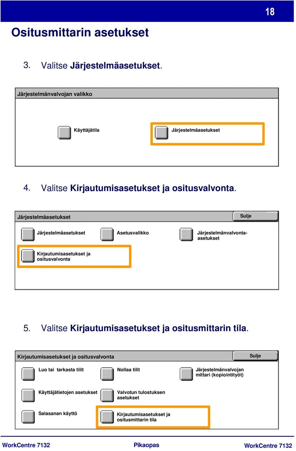 Järjestelmäasetukset Sulje Järjestelmäasetukset Asetusvalikko Järjestelmänvalvontaasetukset Kirjautumisasetukset ja ositusvalvonta 5.