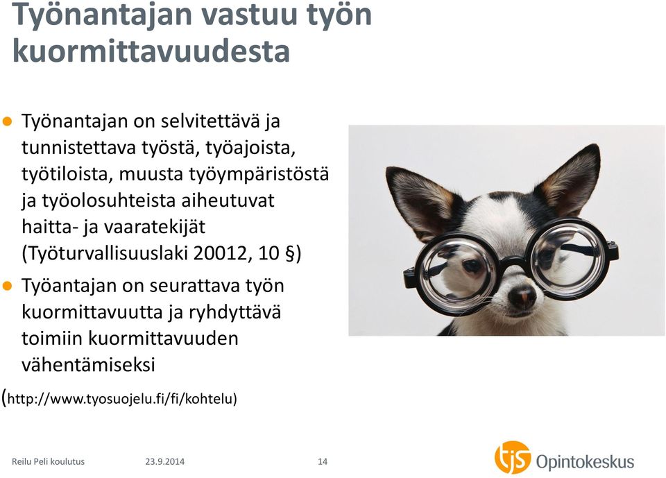 vaaratekijät (Työturvallisuuslaki 20012, 10 ) Työantajan on seurattava työn kuormittavuutta ja