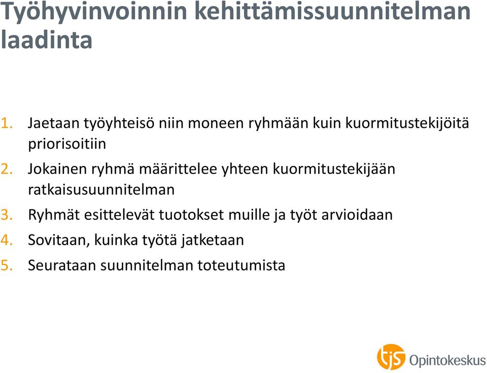 Jokainen ryhmä määrittelee yhteen kuormitustekijään ratkaisusuunnitelman 3.