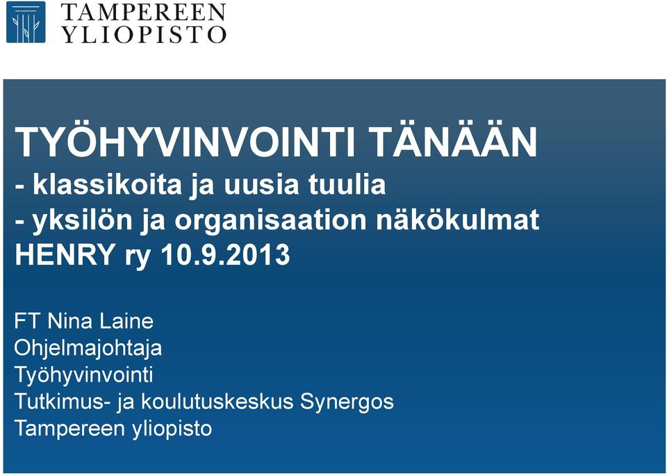 2013 FT Nina Laine Ohjelmajohtaja Työhyvinvointi