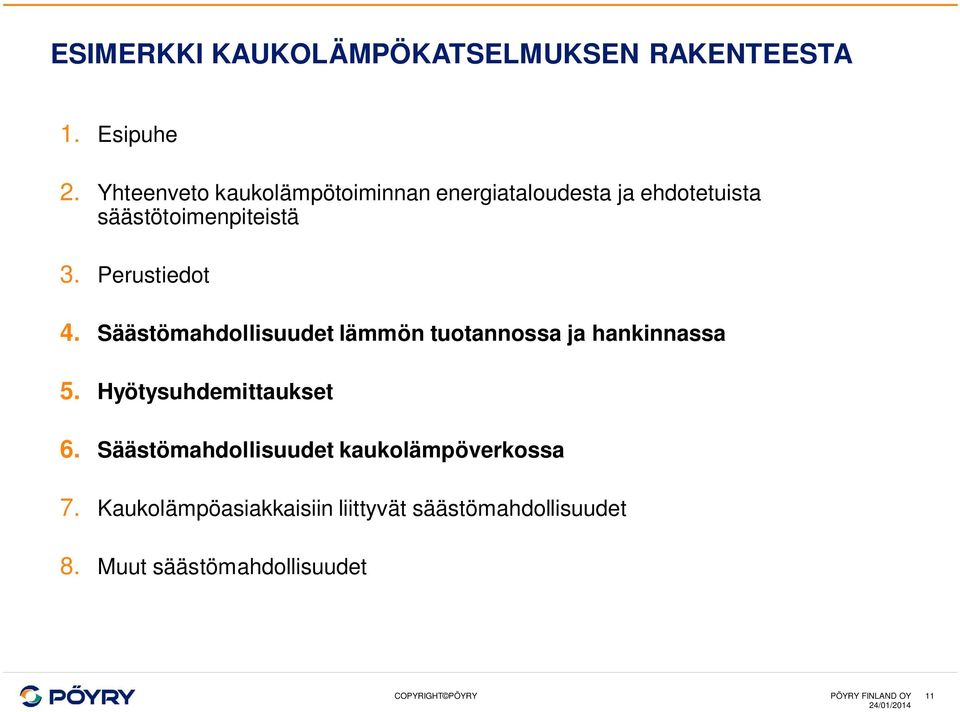 Perustiedot 4. Säästömahdollisuudet lämmön tuotannossa ja hankinnassa 5.