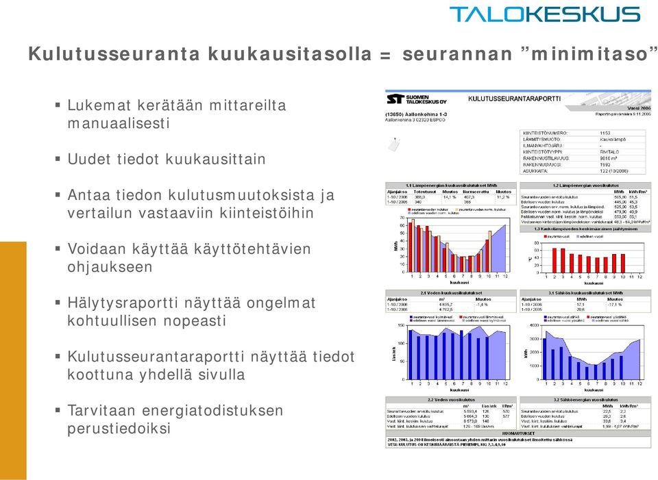 Voidaan käyttää käyttötehtävien ohjaukseen Hälytysraportti näyttää ongelmat kohtuullisen nopeasti