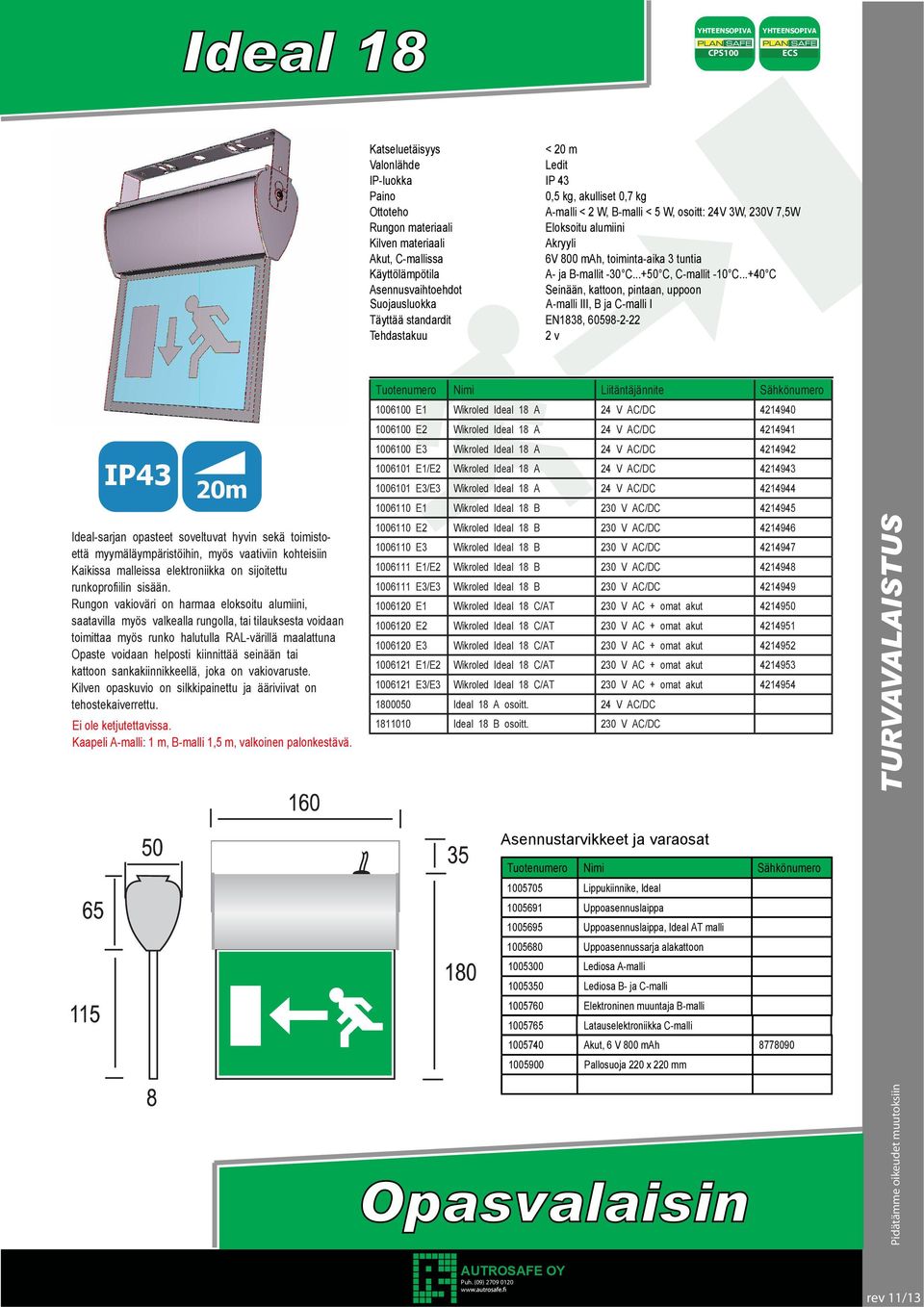 B 230 V AC/DC 4214945 1006110 E2 Wikroled Ideal 18 B 230 V AC/DC 4214946 1006110 E3 Wikroled Ideal 18 B 230 V AC/DC 4214947 1006111 E1/E2 Wikroled Ideal 18 B 230 V AC/DC 4214948 1006111 E3/E3