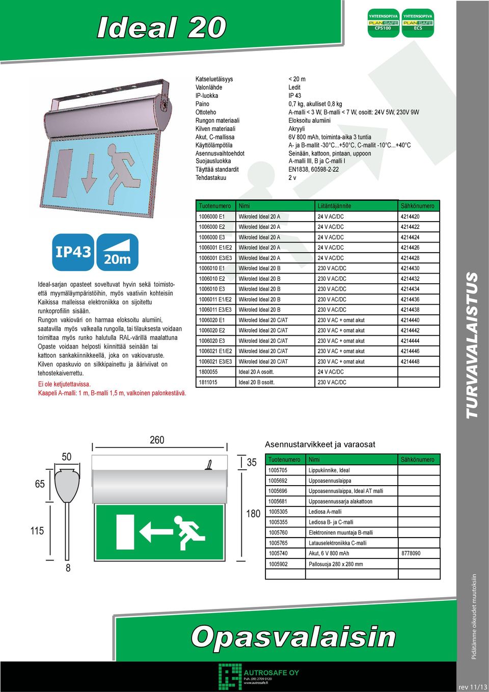 V AC/DC 4214430 1006010 E2 Wikroled Ideal 20 B 230 V AC/DC 4214432 1006010 E3 Wikroled Ideal 20 B 230 V AC/DC 4214434 1006011 E1/E2 Wikroled Ideal 20 B 230 V AC/DC 4214436 1006011 E3/E3 Wikroled