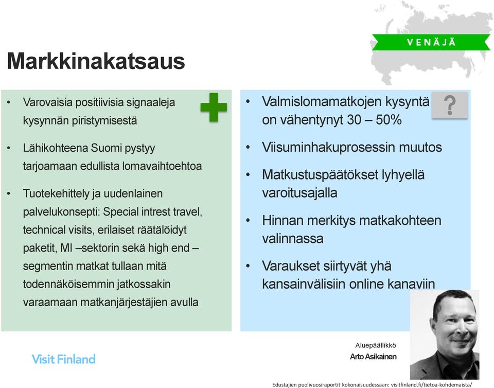 varaamaan matkanjärjestäjien avulla Valmislomamatkojen kysyntä on vähentynyt 30 50% Viisuminhakuprosessin muutos Matkustuspäätökset lyhyellä varoitusajalla Hinnan merkitys