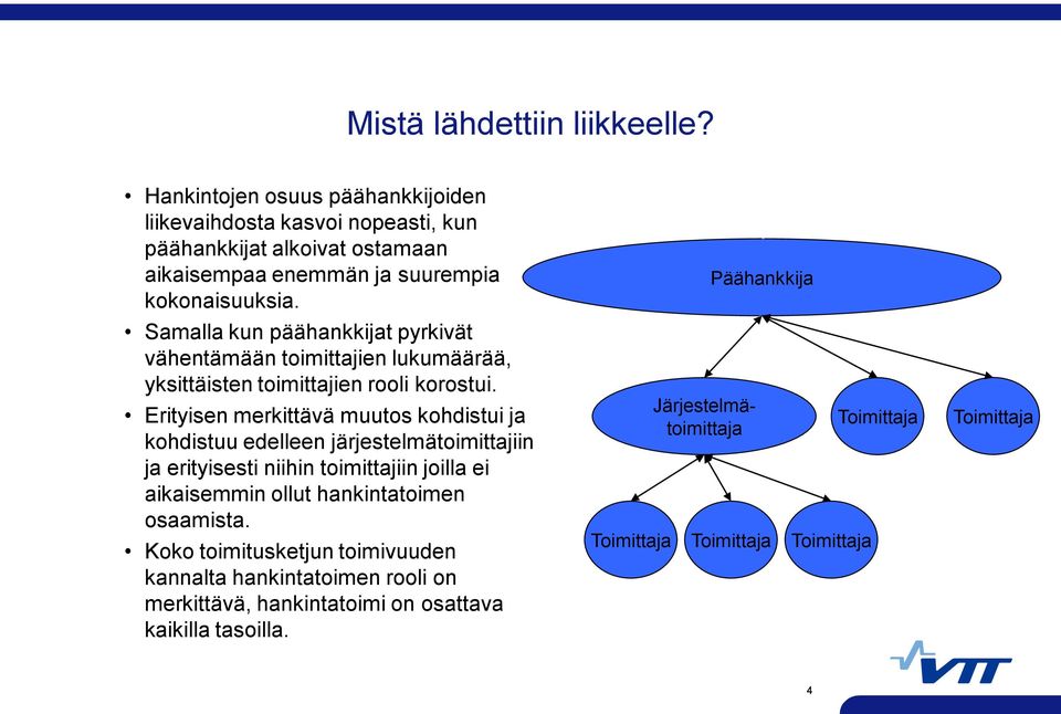 Samalla kun päähankkijat pyrkivät vähentämään toimittajien lukumäärää, yksittäisten toimittajien rooli korostui.