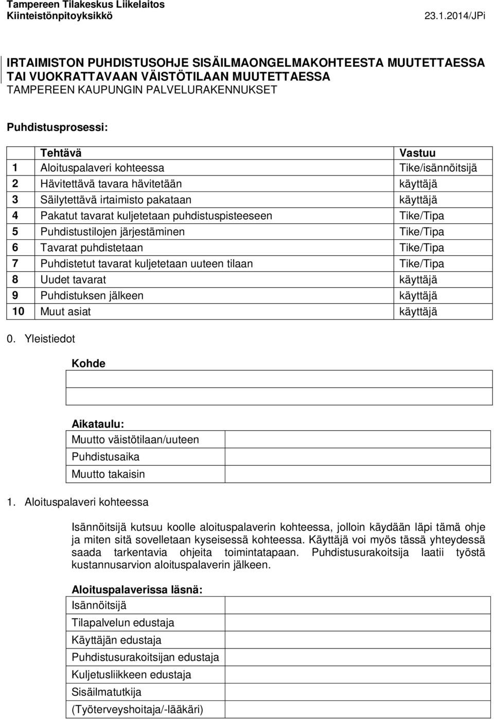 järjestäminen Tike/Tipa 6 Tavarat puhdistetaan Tike/Tipa 7 Puhdistetut tavarat kuljetetaan uuteen tilaan Tike/Tipa 8 Uudet tavarat käyttäjä 9 Puhdistuksen jälkeen käyttäjä 10 Muut asiat käyttäjä 0.