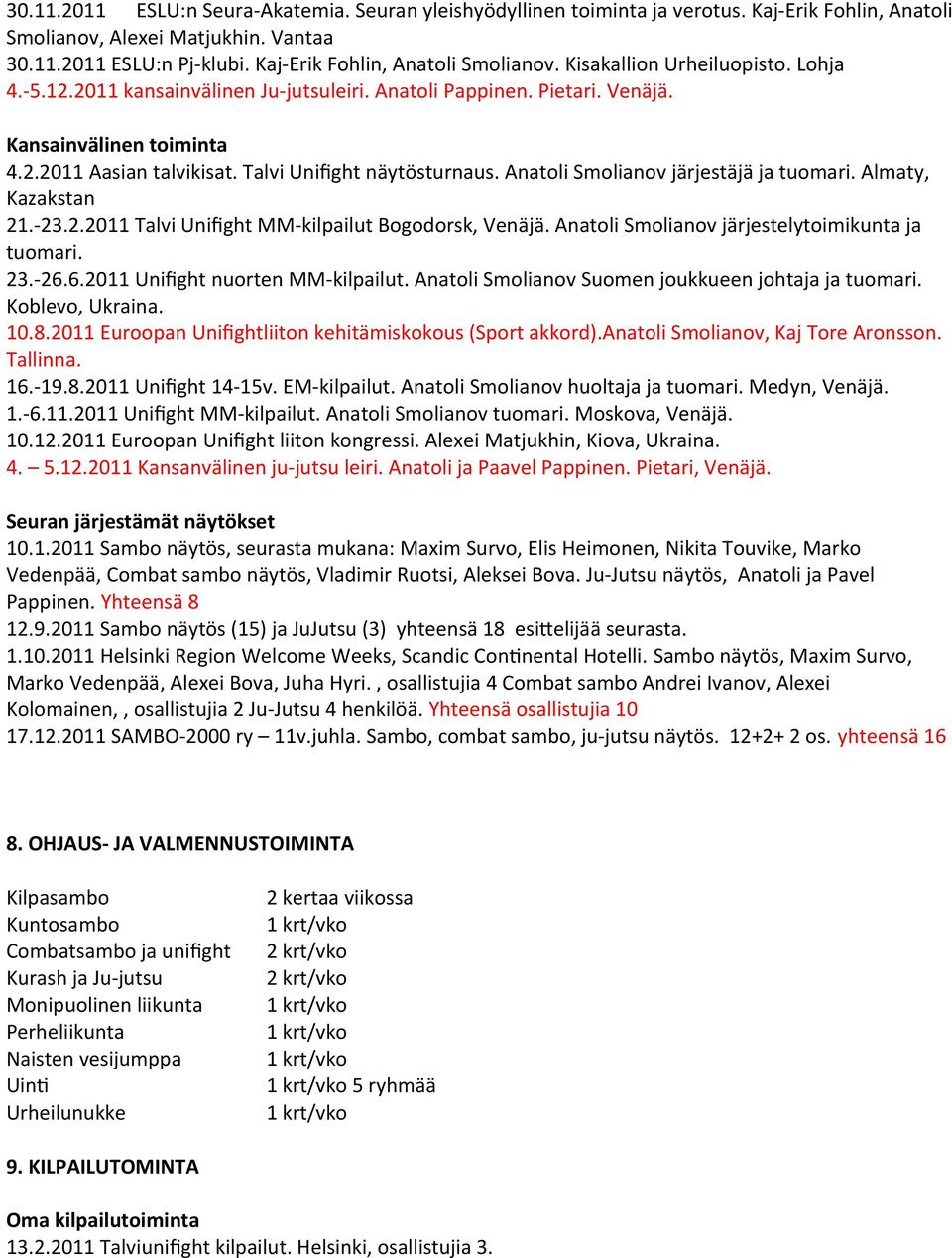 Talvi Unifght näytösturnaus. Anatoli Smolianov järjestäjä ja tuomari. Almaty, Kazakstan 21.-23.2.2011 Talvi Unifght MM-kilpailut Bogodorsk, Venäjä. Anatoli Smolianov järjestelytoimikunta ja tuomari.
