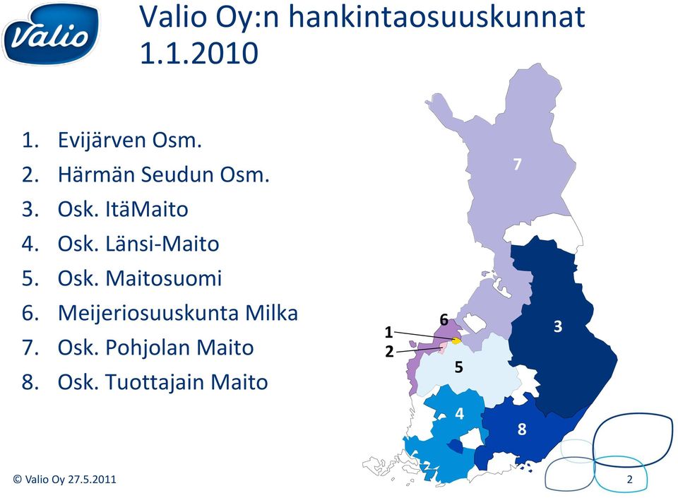 Osk. Maitosuomi 6. Meijeriosuuskunta Milka 7. Osk.