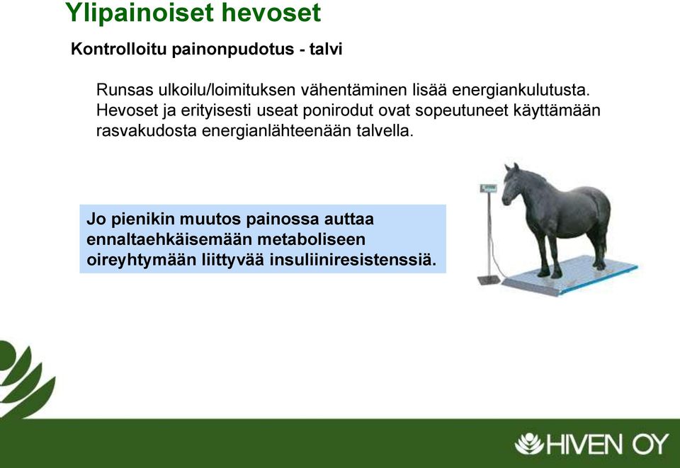 Hevoset ja erityisesti useat ponirodut ovat sopeutuneet käyttämään rasvakudosta