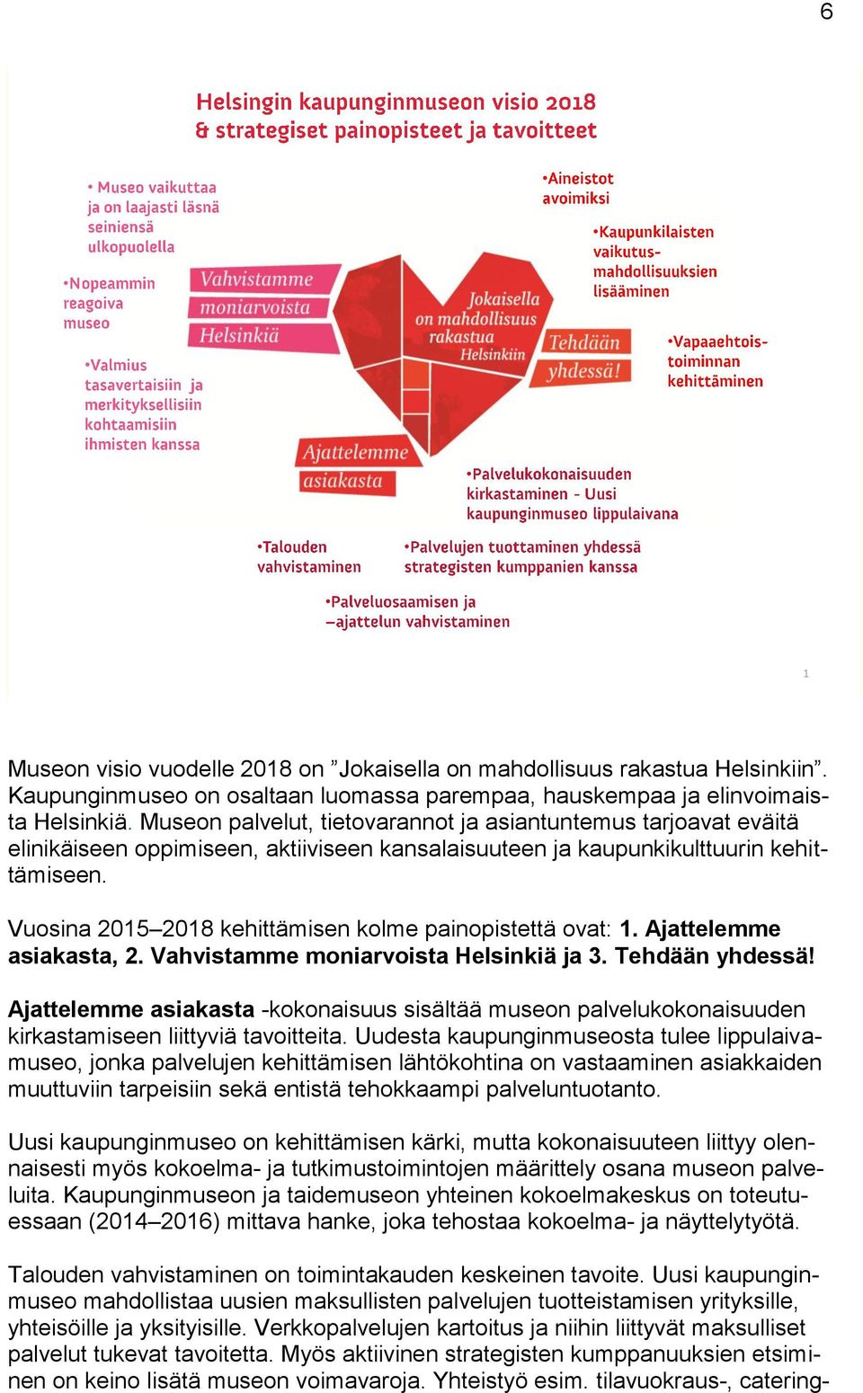 Vuosina 2015 2018 kehittämisen kolme painopistettä ovat: 1. Ajattelemme asiakasta, 2. Vahvistamme moniarvoista Helsinkiä ja 3. Tehdään yhdessä!