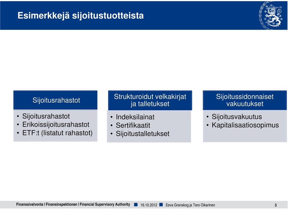 Sijoitustalletukset Sijoitussidonnaiset vakuutukset Sijoitusvakuutus Kapitalisaatiosopimus