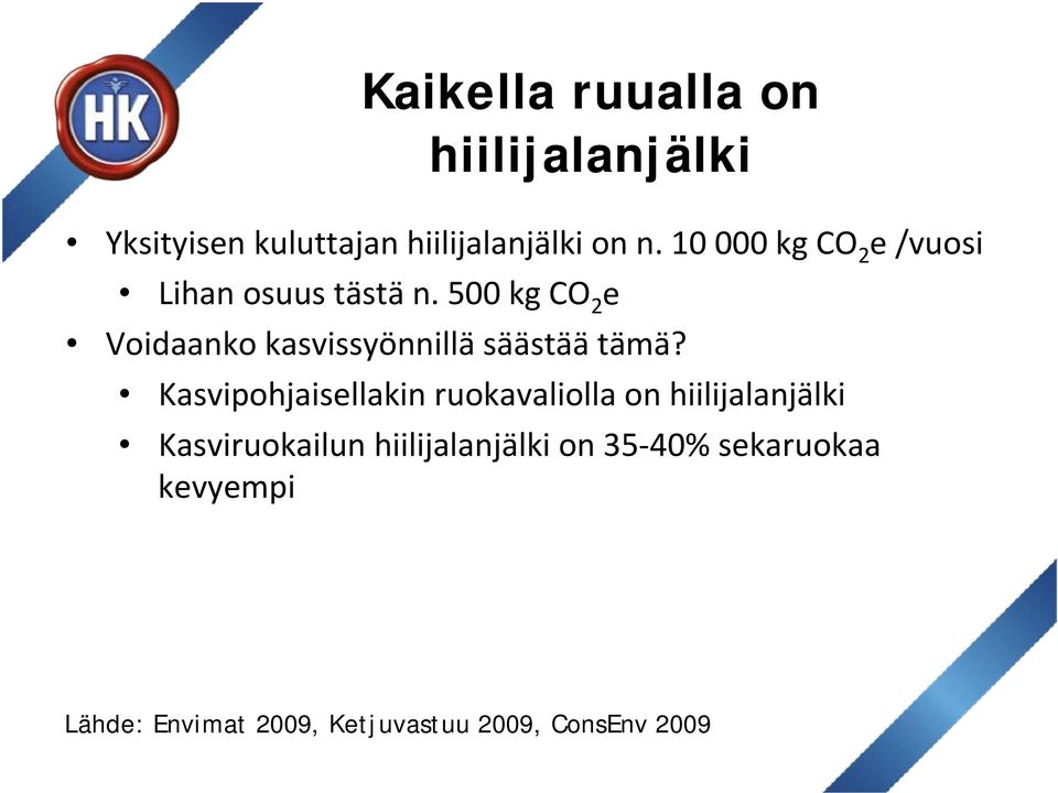 500 kg CO 2 e Voidaanko kasvissyönnillä säästää tämä?