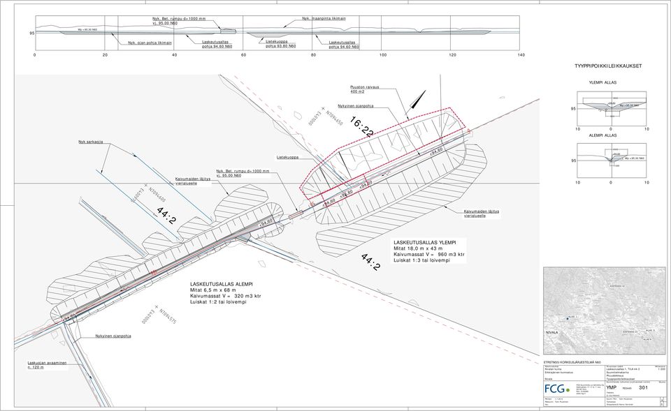 30 N60 16:22 4000 Nyk sarkaojia 10 0 10 ALEMPI ALLAS Kaivumaiden läjitys vierialueelle Nyk. Bet. rumpu d=1000 mm vj. 95.