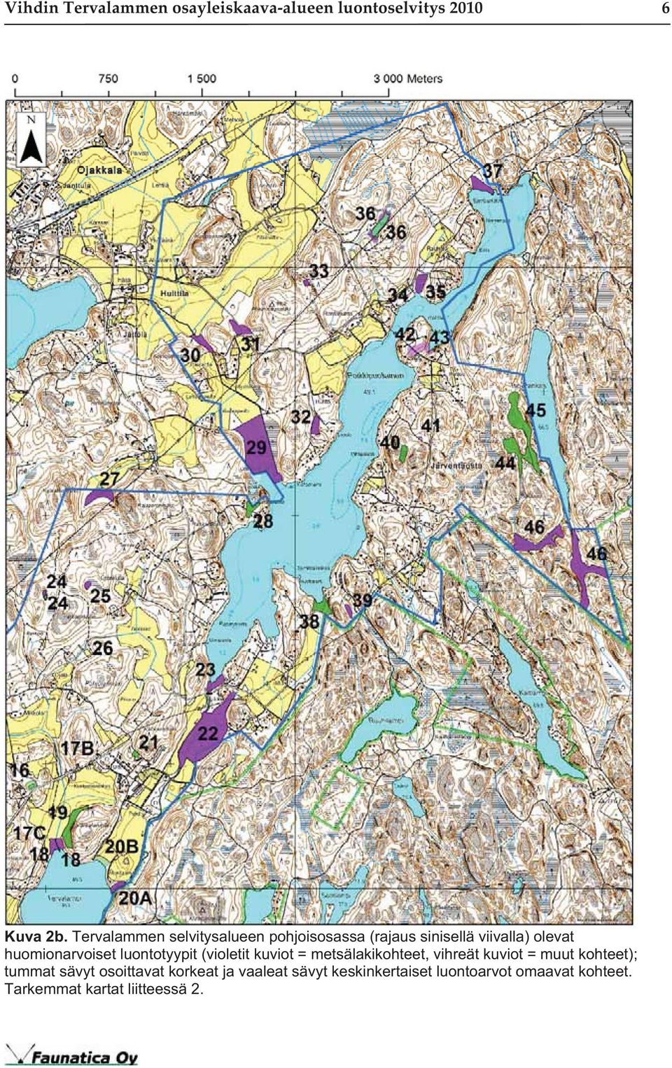 luontotyypit (violetit kuviot = metsälakikohteet, vihreät kuviot = muut kohteet); tummat