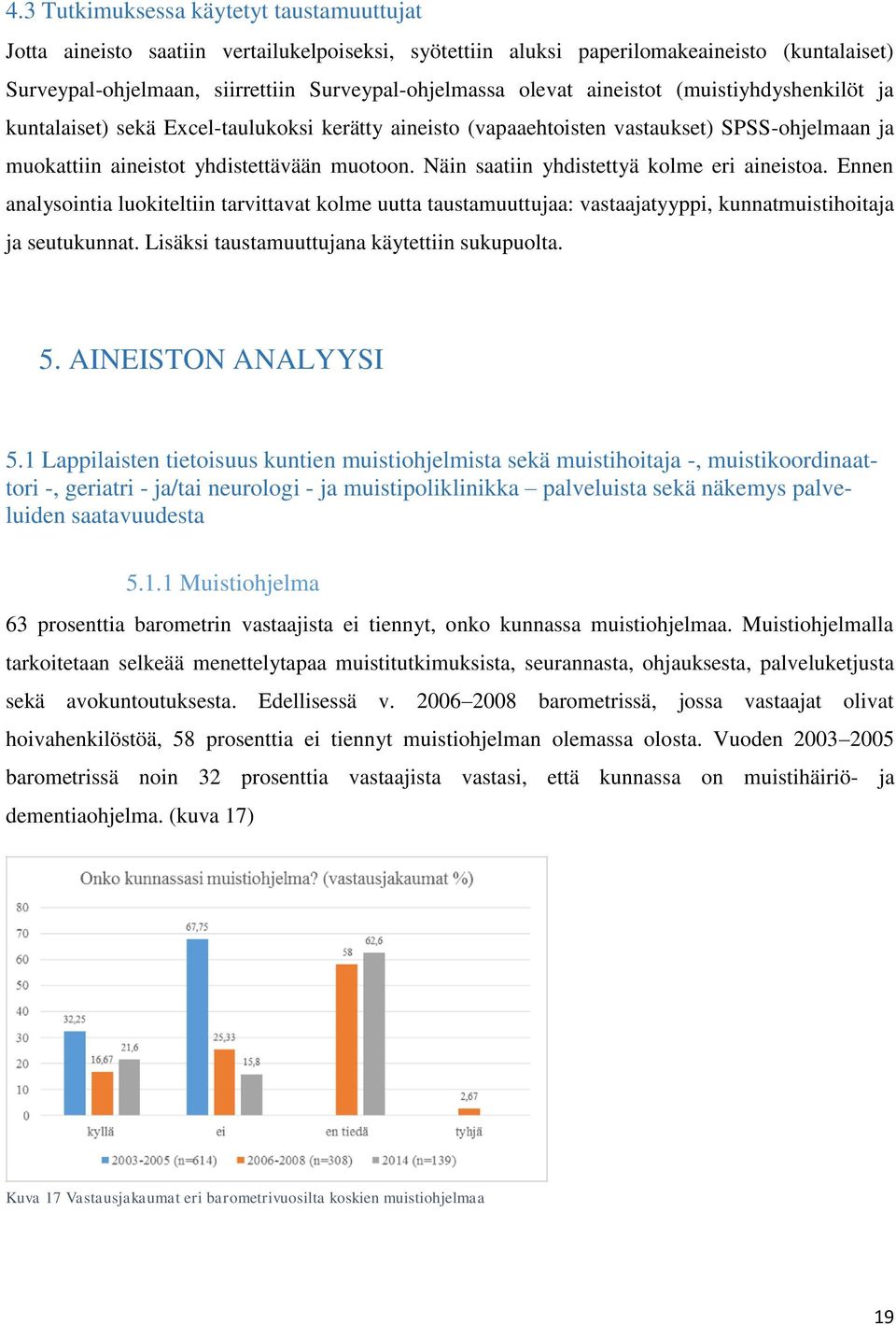 Näin saatiin yhdistettyä kolme eri aineistoa. Ennen analysointia luokiteltiin tarvittavat kolme uutta taustamuuttujaa: vastaajatyyppi, kunnatmuistihoitaja ja seutukunnat.