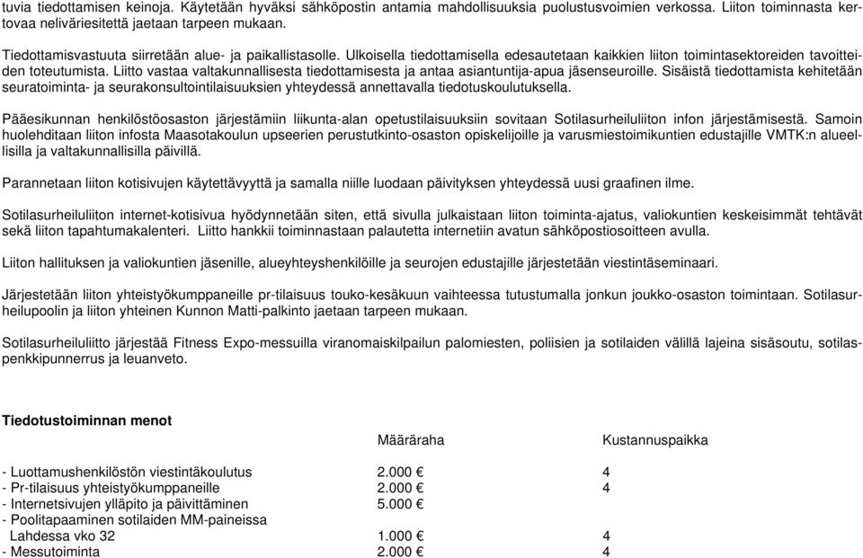 Liitto vastaa valtakunnallisesta tiedottamisesta ja antaa asiantuntija-apua jäsenseuroille.