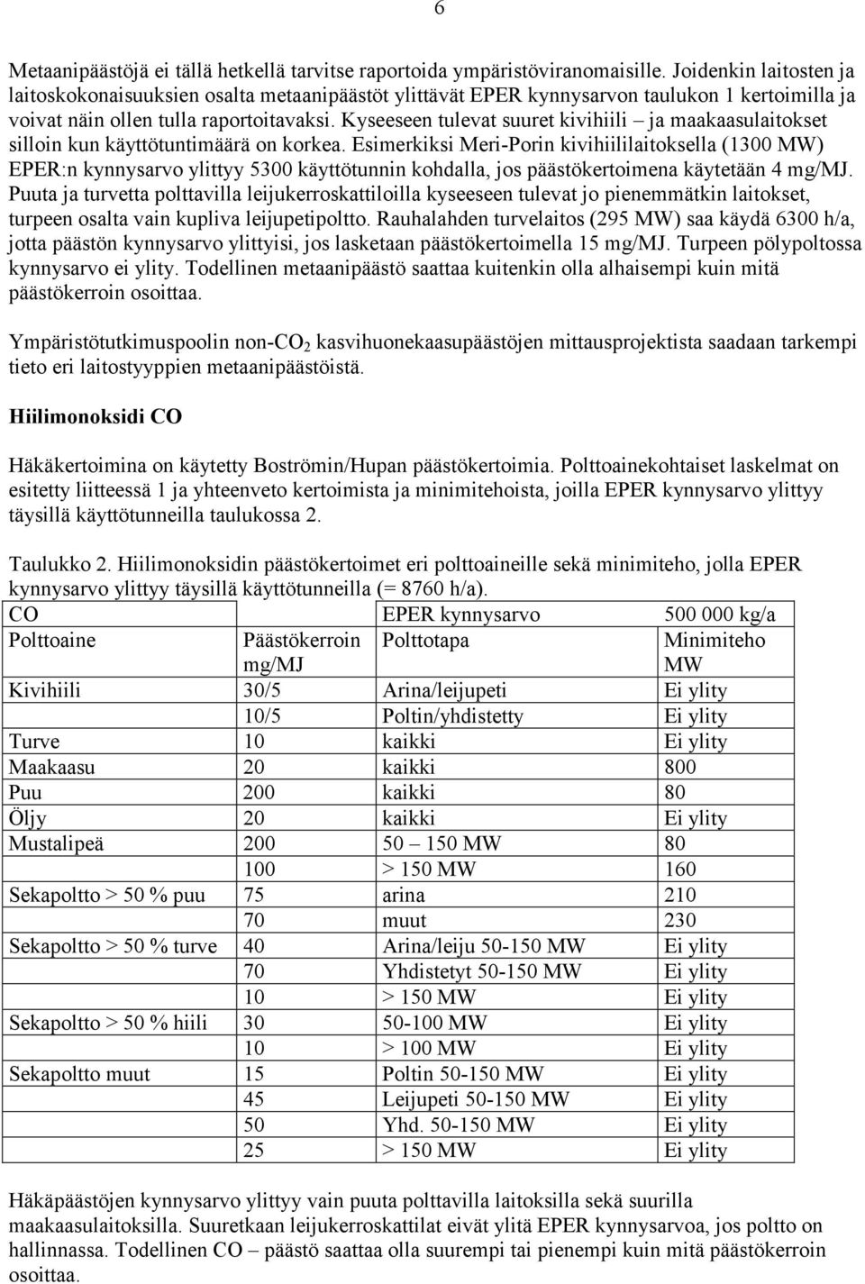 Kyseeseen tulevat suuret kivihiili ja maakaasulaitokset silloin kun käyttötuntimäärä on korkea.