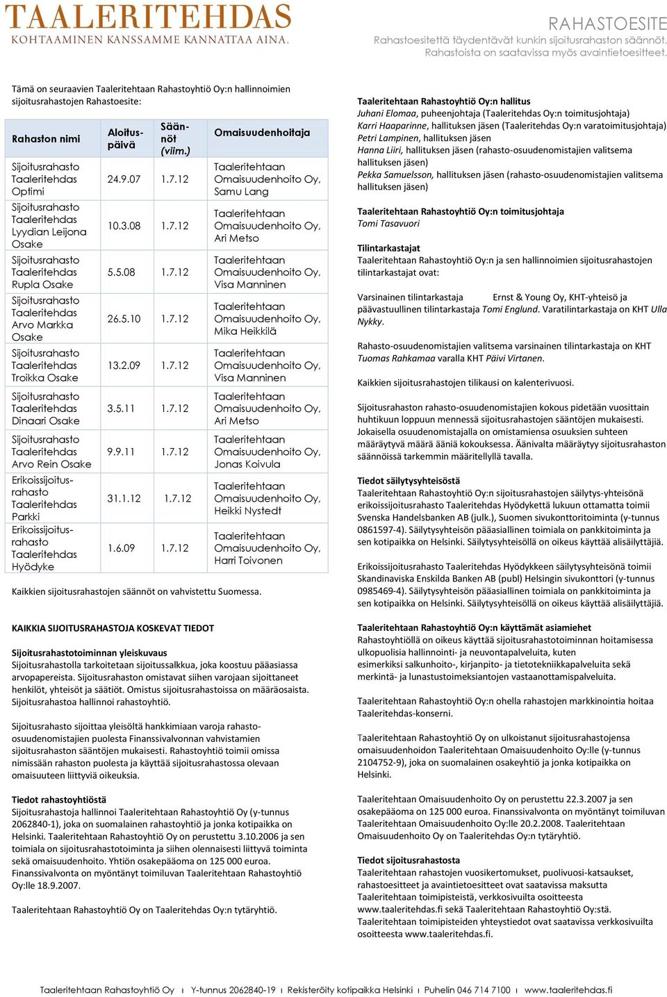 1.12 1.7.12 1.6.09 1.7.12 Kaikkien sijoitusrahastojen säännöt on vahvistettu Suomessa.