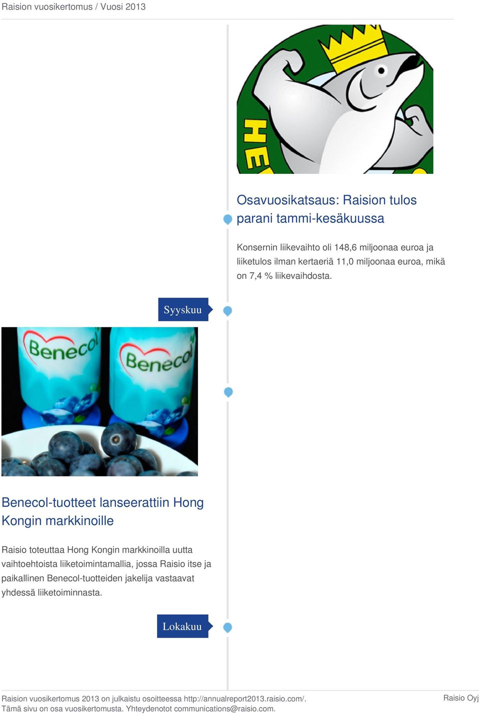 Syyskuu Benecol-tuotteet lanseerattiin Hong Kongin markkinoille Raisio toteuttaa Hong Kongin markkinoilla uutta