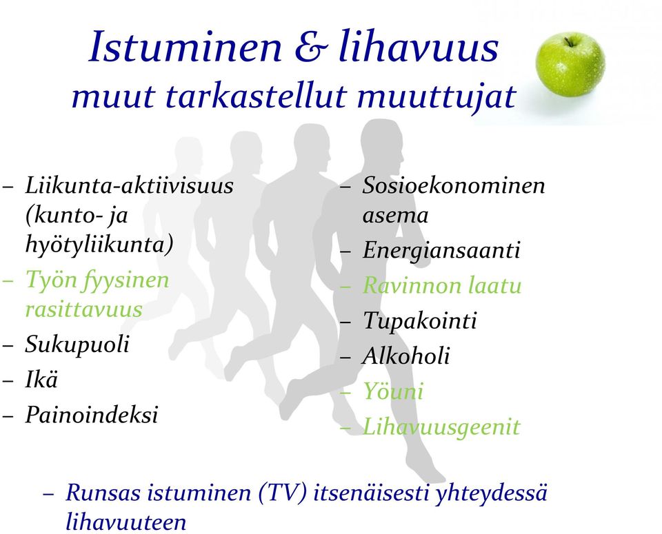 Painoindeksi Sosioekonominen asema Energiansaanti Ravinnon laatu