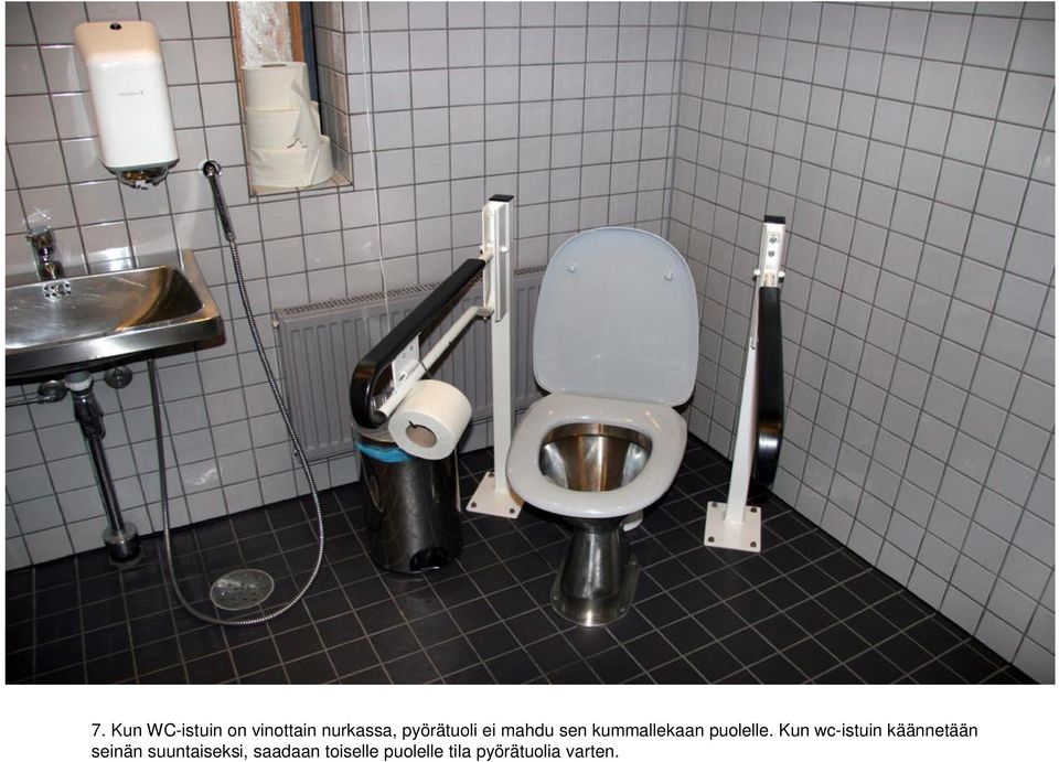 Kun wc-istuin käännetään seinän suuntaiseksi,