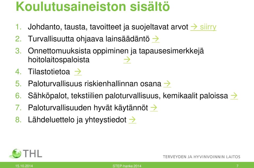 Onnettomuuksista oppiminen ja tapausesimerkkejä hoitolaitospaloista à 4. Tilastotietoa à 5.