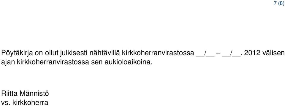 2012 välisen ajan kirkkoherranvirastossa