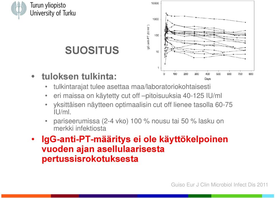 pariseerumissa (2-4 vko) 100 % nousu tai 50 % lasku on merkki infektiosta IgG-anti-PT-määritys ei ole