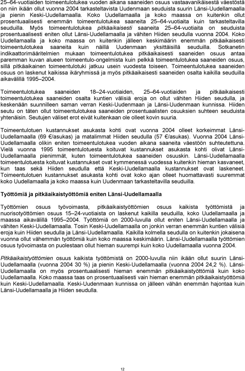 Myös toimeentulotukea pitkäaikaisesti saaneita 25 64-vuotiaita on seuduista prosentuaalisesti eniten ollut Länsi-Uudellamaalla ja vähiten Hiiden seudulla vuonna 24.