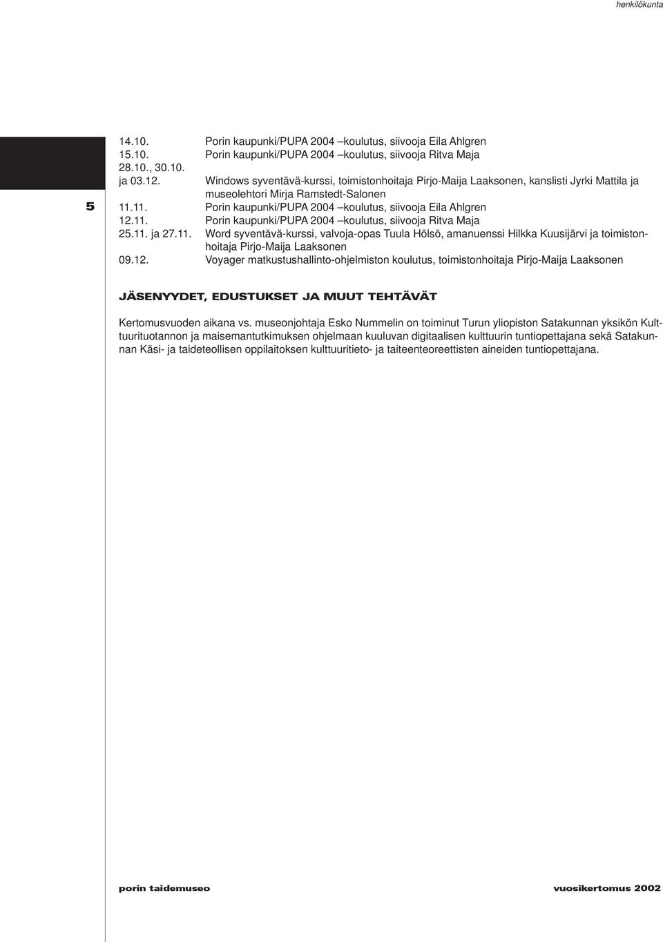 11. ja 27.11. Word syventävä-kurssi, valvoja-opas Tuula Hölsö, amanuenssi Hilkka Kuusijärvi ja toimistonhoitaja Pirjo-Maija Laaksonen 09.12.