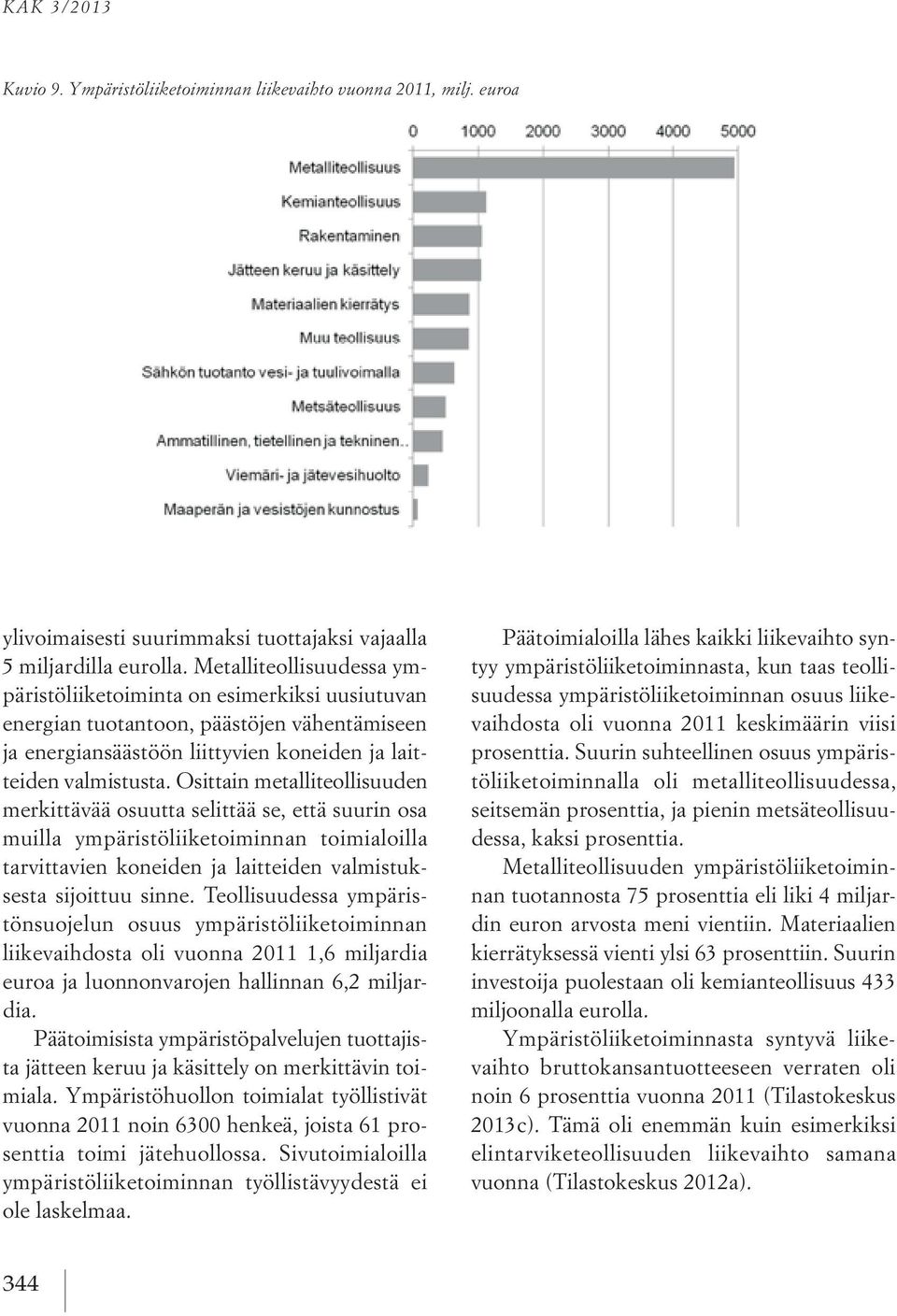 Osittain metalliteollisuuden merkittävää osuutta selittää se, että suurin osa muilla ympäristöliiketoiminnan toimialoilla tarvittavien koneiden ja laitteiden valmistuksesta sijoittuu sinne.