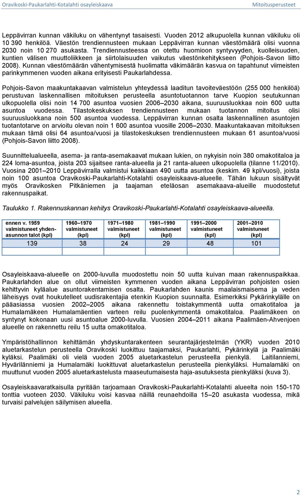 Trendiennusteessa on otettu huomioon syntyvyyden, kuolleisuuden, kuntien välisen muuttoliikkeen ja siirtolaisuuden vaikutus väestönkehitykseen (Pohjois-Savon liitto 2008).