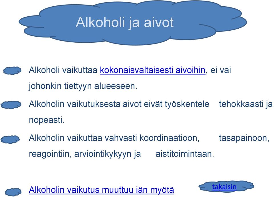 Alkoholin vaikutuksesta aivot eivät työskentele nopeasti.