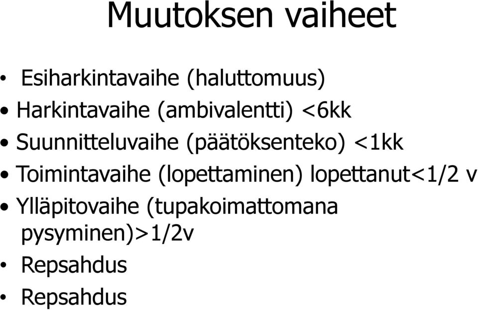 (päätöksenteko) <1kk Toimintavaihe (lopettaminen)