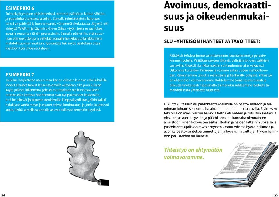 Järjestö otti yhteyttä WWF:iin ja käynnisti Green Office työn, josta se saa tukea, apua ja seurantaa tähän prosessissiin.