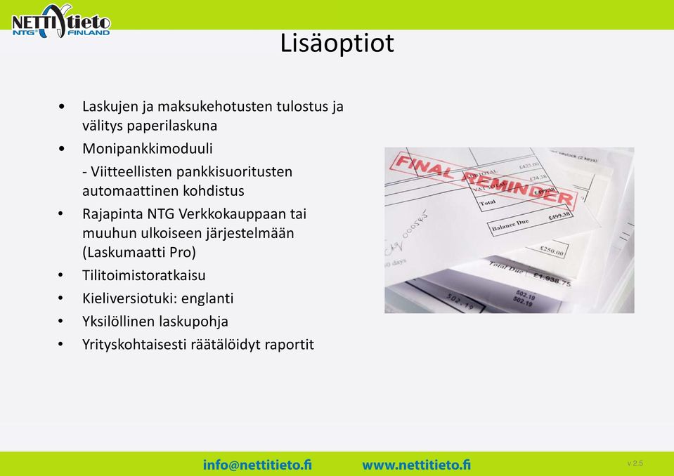 NTG Verkkokauppaan tai muuhun ulkoiseen järjestelmään (Laskumaatti Pro)