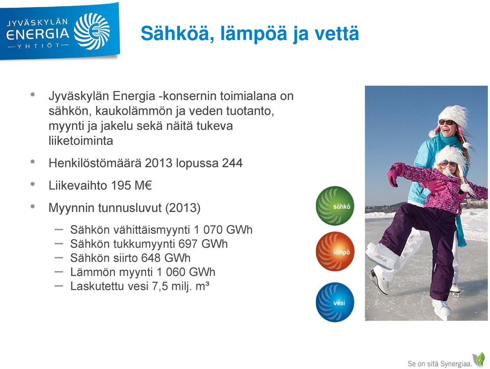 lopussa 244 Liikevaihto 195 M Myynnin tunnusluvut (2013) Sähkön vähittäismyynti 1 070 GWh