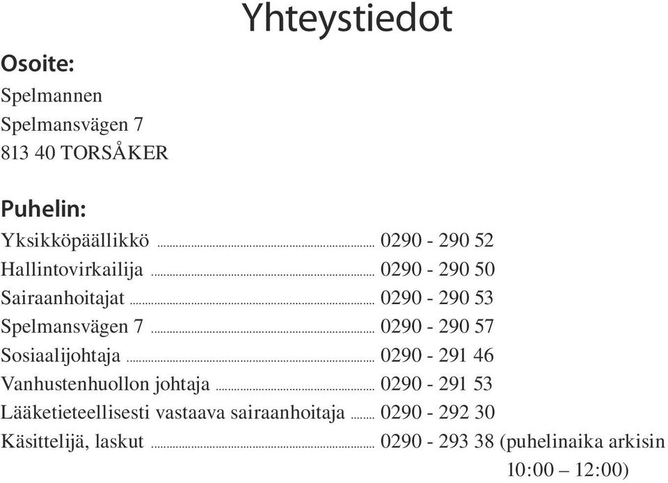 .. 0290-290 57 Sosiaalijohtaja... 0290-291 46 Vanhustenhuollon johtaja.