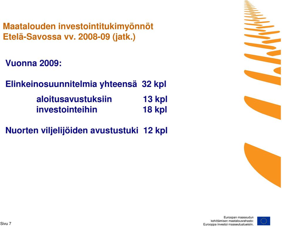 ) Vuonna 2009: Elinkeinosuunnitelmia yhteensä 32 kpl