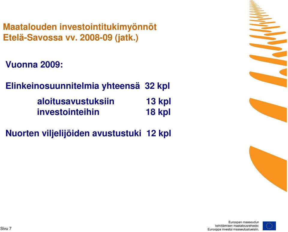 ) Vuonna 2009: Elinkeinosuunnitelmia yhteensä 32 kpl